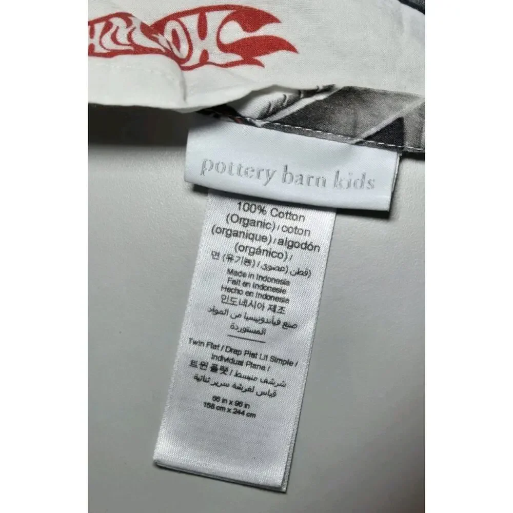 Pottery Barn Kids Hot Wheels Twin Flat Sheet Only 100% Org Cotton Cars